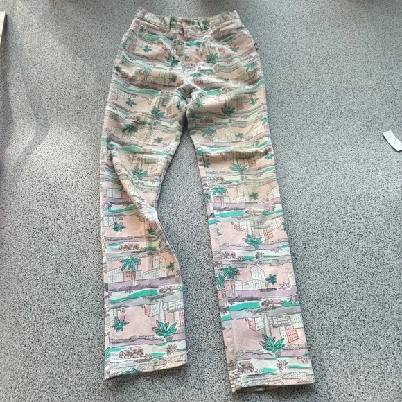 Braxton Jeans Women 11 Pink Tropical Palm Tree Print Beach Retro Stretch - Picture 2 of 13